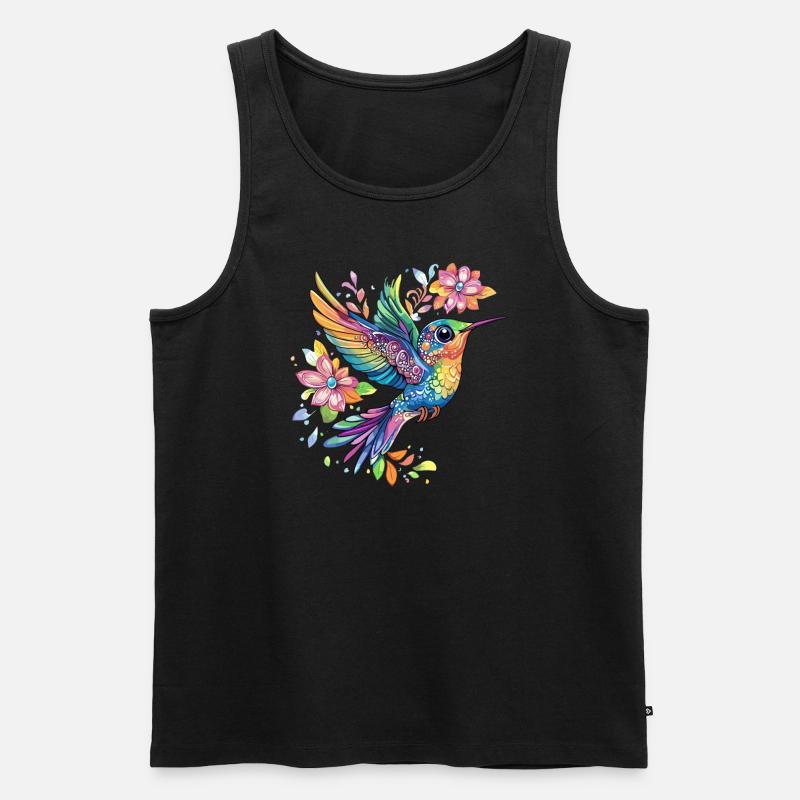 Bunter Kolibri mit Blumen - Männer Premium Bio Tank Top - Schwarz