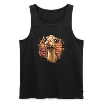 Camel in front of brick wall - Men's Premium Organic Tank Top - black - Front - AI Model Male 178 light (178cm)