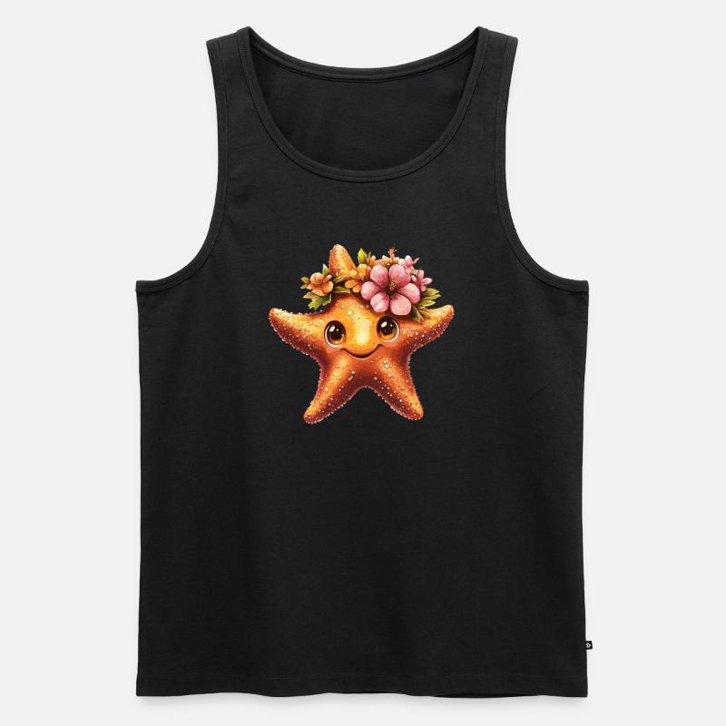 Seestern mit Blumenkranz - Männer Premium Bio Tank Top - Schwarz