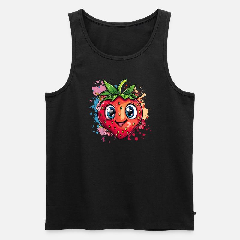 Fröhliche Erdbeere bunt - Männer Premium Bio Tank Top - Schwarz
