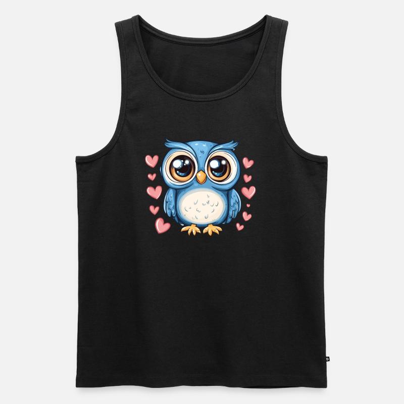 Blaue Eule mit Herzen - Männer Premium Bio Tank Top - Schwarz