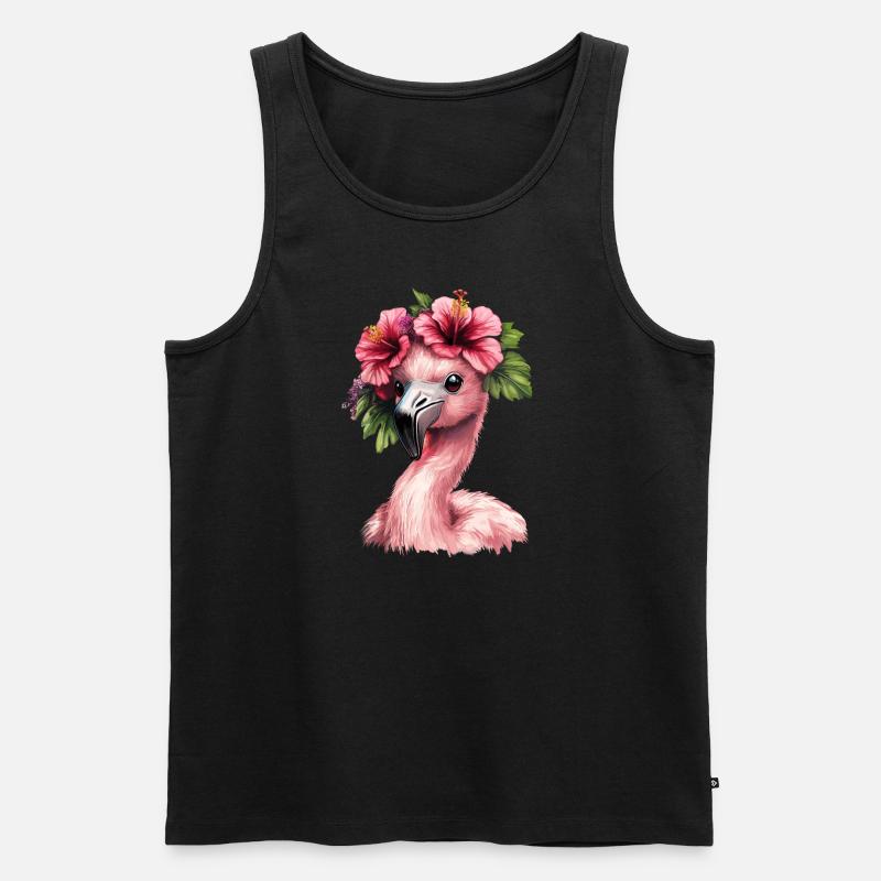 Flamingo mit Hibiskus - Männer Premium Bio Tank Top - Schwarz