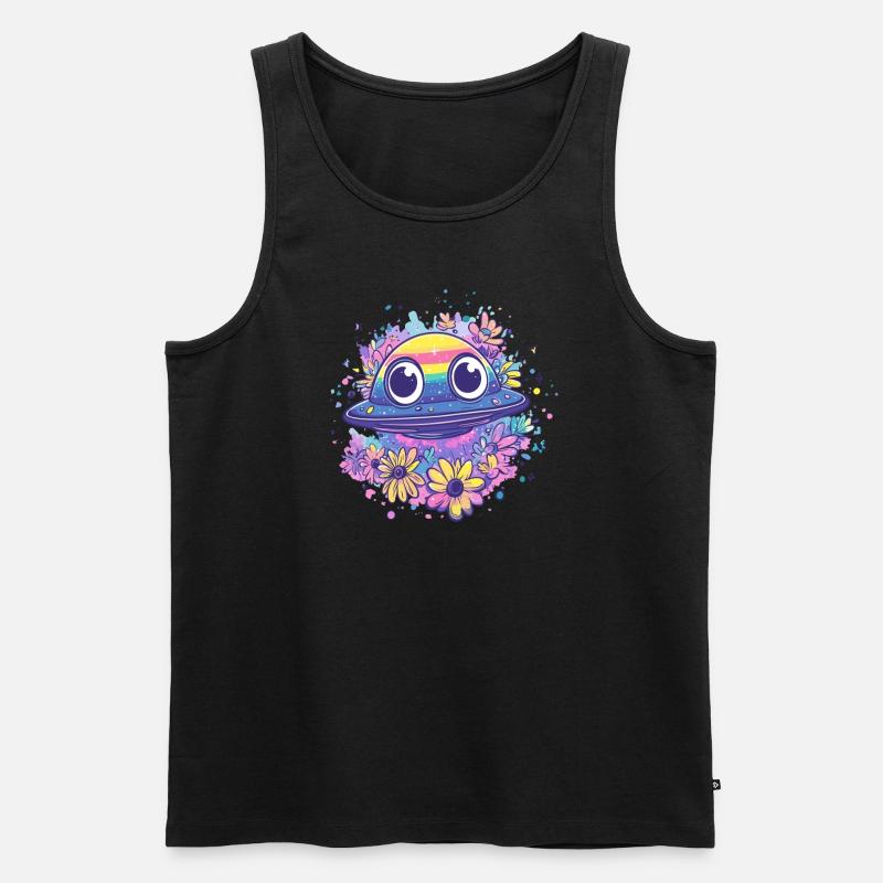 UFO mit Blumenkranz - Männer Premium Bio Tank Top - Schwarz
