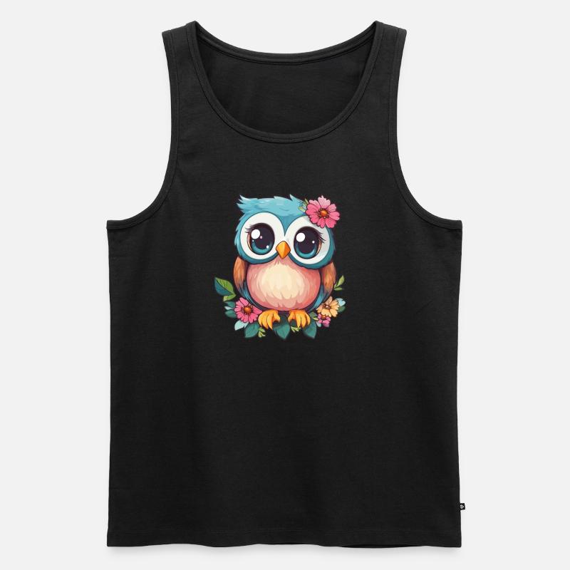 Blümchen Eule mit Charme - Männer Premium Bio Tank Top - Schwarz