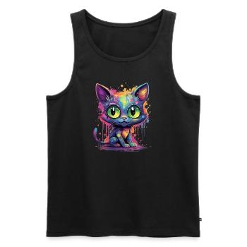 Chat néon coloré - Débardeur bio Premium Homme - noir - Devant - AI Model Male 178 light (178cm)
