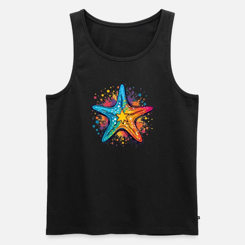 Bunter Seestern Pop-Style - Männer Premium Bio Tank Top - Schwarz