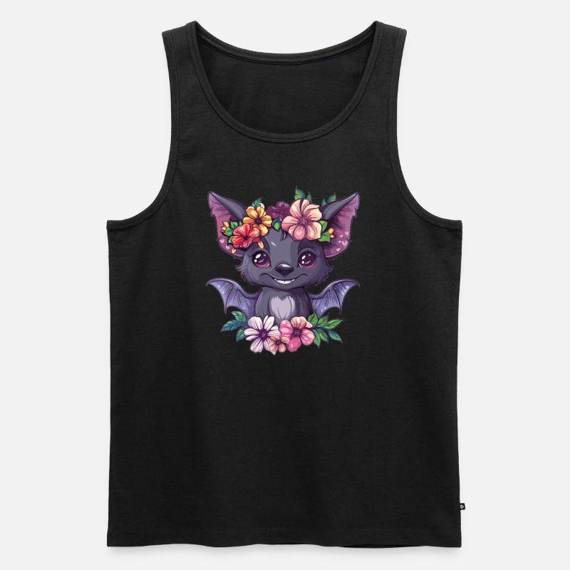 Blumenfledermaus mit Lächeln - Männer Premium Bio Tank Top - Schwarz