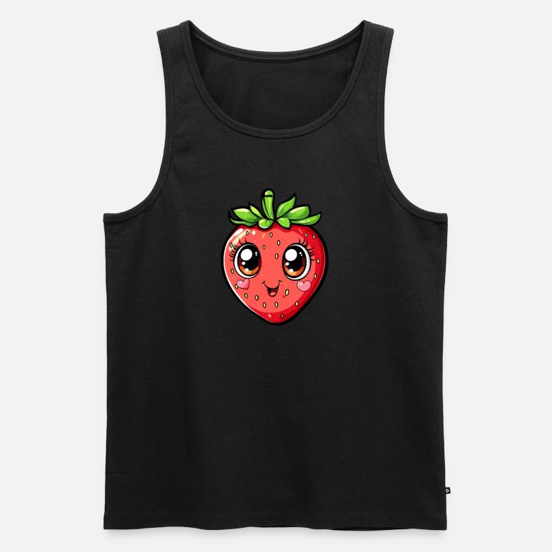 Fröhliche Erdbeere mit Herzchen - Männer Premium Bio Tank Top - Schwarz