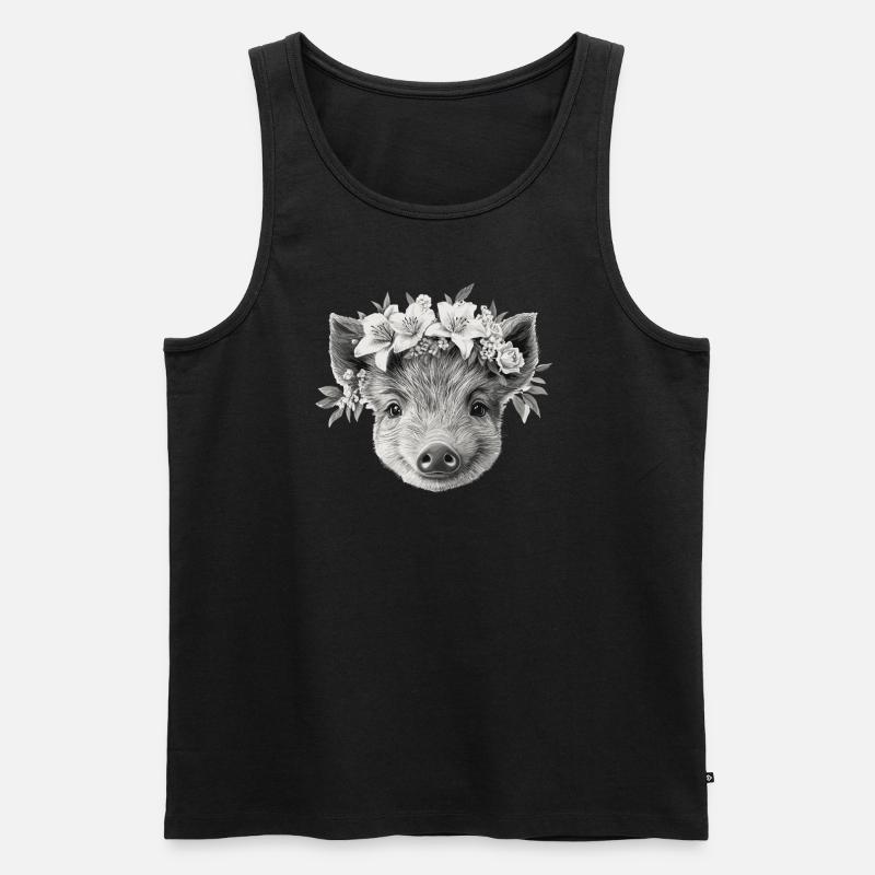Wildschwein mit Blumenkranz - Männer Premium Bio Tank Top - Schwarz