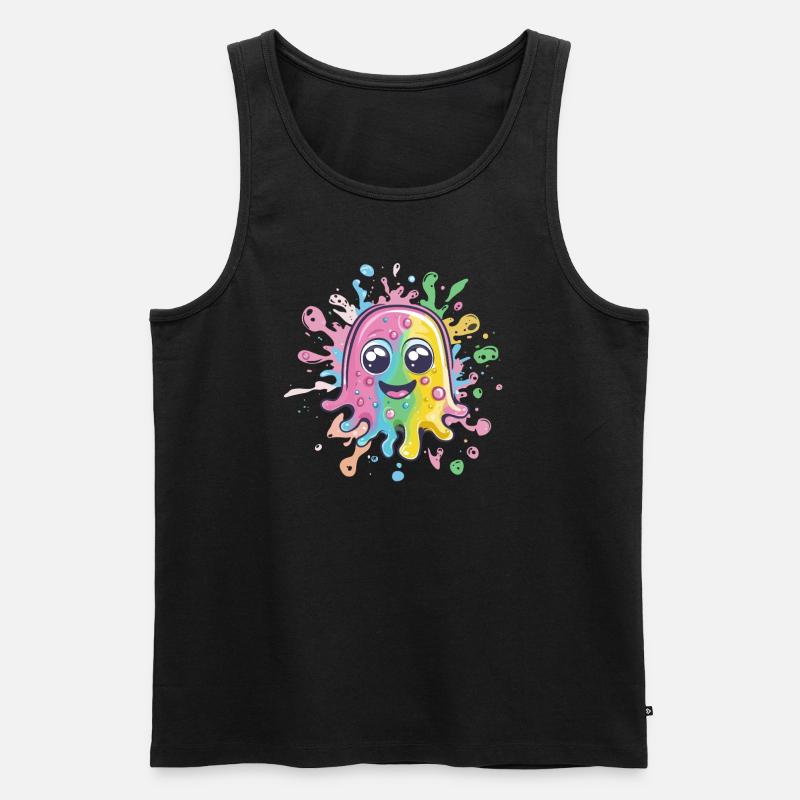 Bunter Farbklecks mit Gesicht - Männer Premium Bio Tank Top - Schwarz