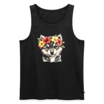 Husky Welpe mit Blumen - Männer Premium Bio Tank Top - Schwarz - Vorne - Michal (187cm)