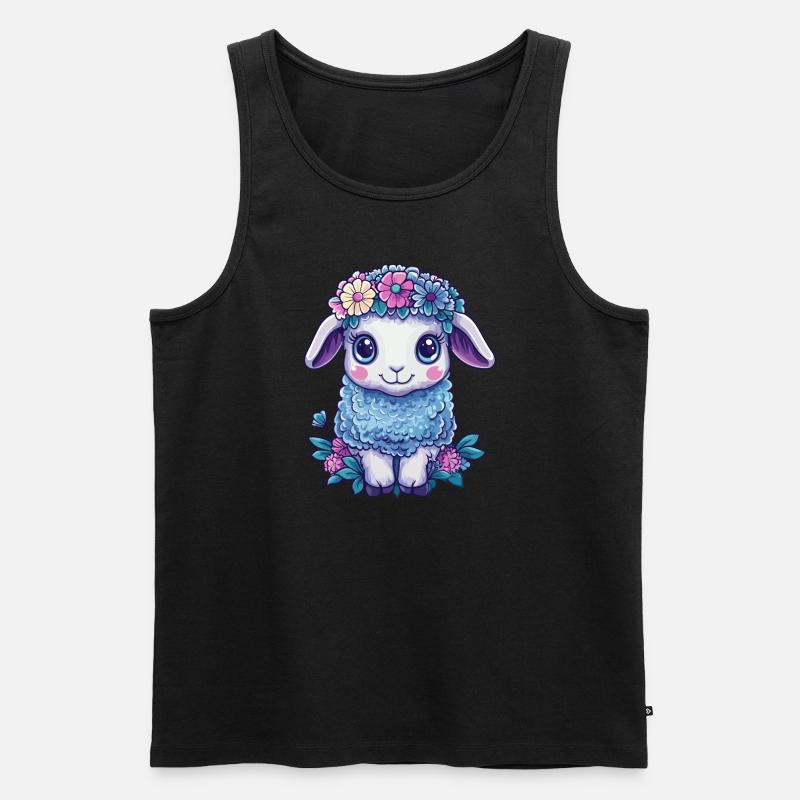 Schaf mit Blumen - Männer Premium Bio Tank Top - Schwarz