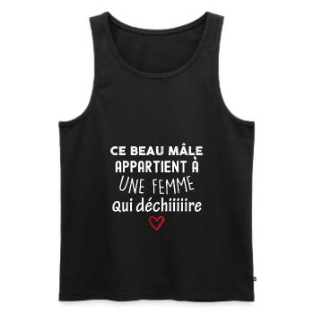 Amour. Ce beau male appartient à une femme - Débardeur bio Premium Homme - noir - Devant - AI Model Male 178 light (178cm)