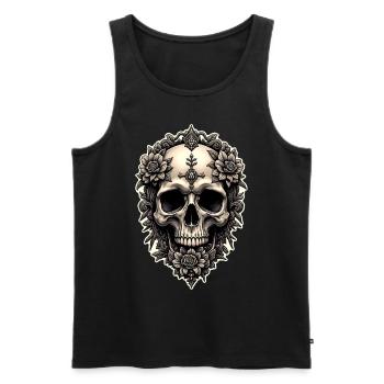 Skull skull and flowers gothic vintage rock - Men's Premium Organic Tank Top - black - Front - AI Model Male 178 light (178cm)