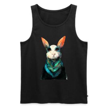 Peinture aquarelle de lapin #rabbit - Débardeur bio Premium Homme - noir - Devant - Michal (187cm)