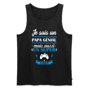 papa génial mais aussi gamer, fête des pères - Débardeur bio Premium Homme - noir - Devant - Michal (187cm)