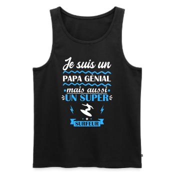 Papa génial surfeur, cadeau fête des pères - Débardeur bio Premium Homme - noir - Devant - AI Model Male 178 light (178cm)