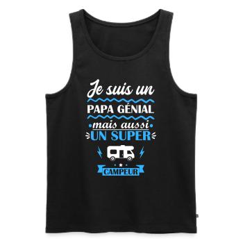 papa génial campeur, cadeau fête des pères - Débardeur bio Premium Homme - noir - Devant - AI Model Male 178 light (178cm)