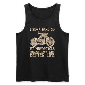 Je travaille dur donc ma moto - Débardeur bio Premium Homme - noir - Devant - AI Model Male 178 light (178cm)