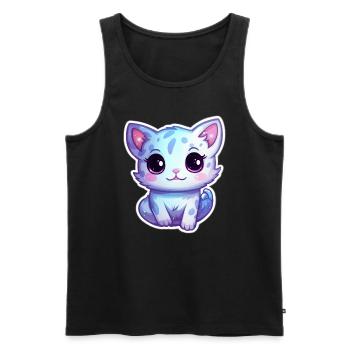 "Spacebound Kitty: Adorable Cartoon in Orbit" - Men's Premium Organic Tank Top - black - Front - AI Model Male 178 light (178cm)