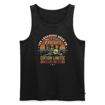 Born In February 1947 Birthday 77 years Retro 77 - Men's Premium Organic Tank Top - black - Front - Michal (187cm)
