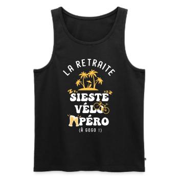 Velo humour retraite sieste vélo apéro - Débardeur bio Premium Homme - noir - Devant - AI Model Male 178 light (178cm)
