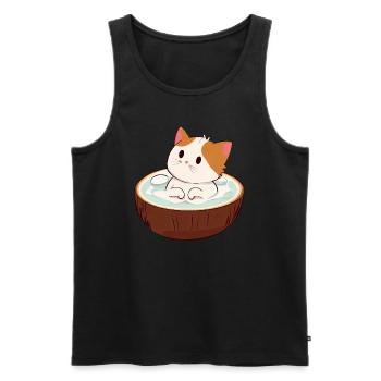 Bains de chat au lait de , Design animal relaxant - Débardeur bio Premium Homme - noir - Devant - AI Model Male 178 light (178cm)