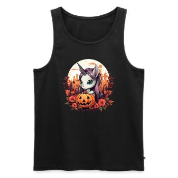 Halloween unicorn with pumpkin in autumn - Men's Premium Organic Tank Top - black - Front - Michal (187cm)