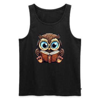 Clever owl and bookworm - Men's Premium Organic Tank Top - black - Front - Michal (187cm)