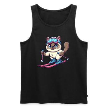 Chat siamois ski vacances skieur - Débardeur bio Premium Homme - noir - Devant - Michal (187cm)