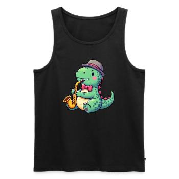 T-Rex Dino Saxofonist Jazz - Männer Premium Bio Tank Top - Schwarz - Vorne - Michal (187cm)