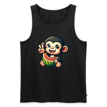Schimpanse Mit Wassermelone Und Honigmelone - Männer Premium Bio Tank Top - Schwarz - Vorne - AI Model Male 178 light (178cm)