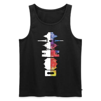 Paris France City Skyline Pixel Coloré - Débardeur bio Premium Homme - noir - Devant - AI Model Male 178 light (178cm)