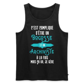 C'est compliqué d'être Un Bogosse et Archiviste - Débardeur bio Premium Homme - noir - Devant - Michal (187cm)
