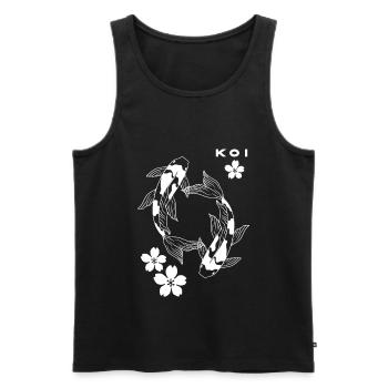 Koi. Carpe en fleurs de cerisier - Débardeur bio Premium Homme - noir - Devant - AI Model Male 178 light (178cm)