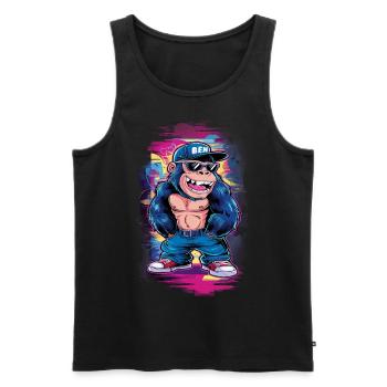 Streetart Gorilla Musik - Männer Premium Bio Tank Top - Schwarz - Vorne - Michal (187cm)