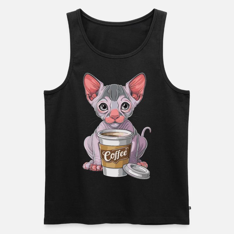 Nacktkatze mit Kaffee - Männer Premium Bio Tank Top - Schwarz