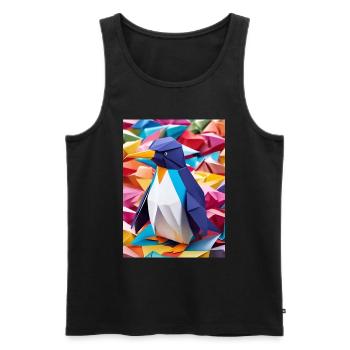 Rainbow Waddle - pingouin en origami - Débardeur bio Premium Homme - noir - Devant - AI Model Male 178 light (178cm)