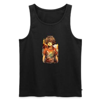 Anime Boy - Men's Premium Organic Tank Top - black - Front - Michal (187cm)