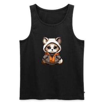 Waschbär - Kawaii Style - Männer Premium Bio Tank Top - Schwarz - Vorne - Michal (187cm)