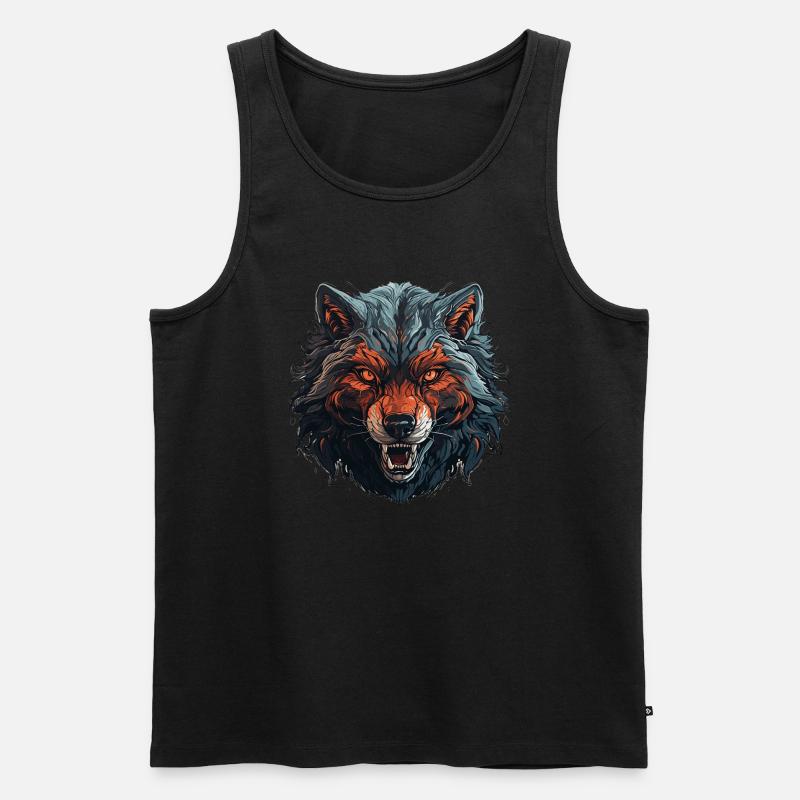 Wolf - Illustration - Männer Premium Bio Tank Top - Schwarz