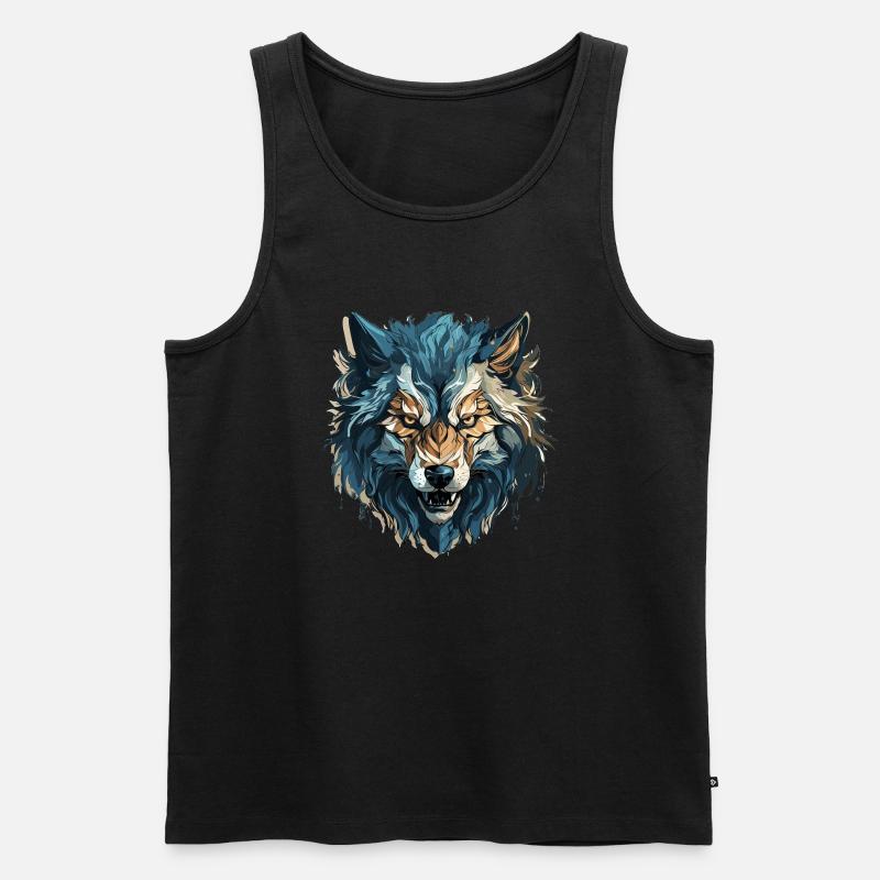 Wolf - Illustration - Männer Premium Bio Tank Top - Schwarz