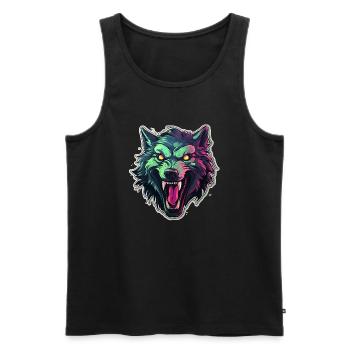Wolf - Illustration - Men's Premium Organic Tank Top - black - Front - AI Model Male 178 light (178cm)