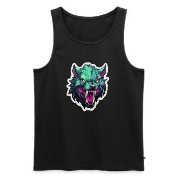 Wolf - Illustration - Men's Premium Organic Tank Top - black - Front - AI Model Male 178 light (178cm)