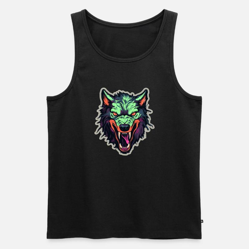 Wolf - Illustration - Männer Premium Bio Tank Top - Schwarz