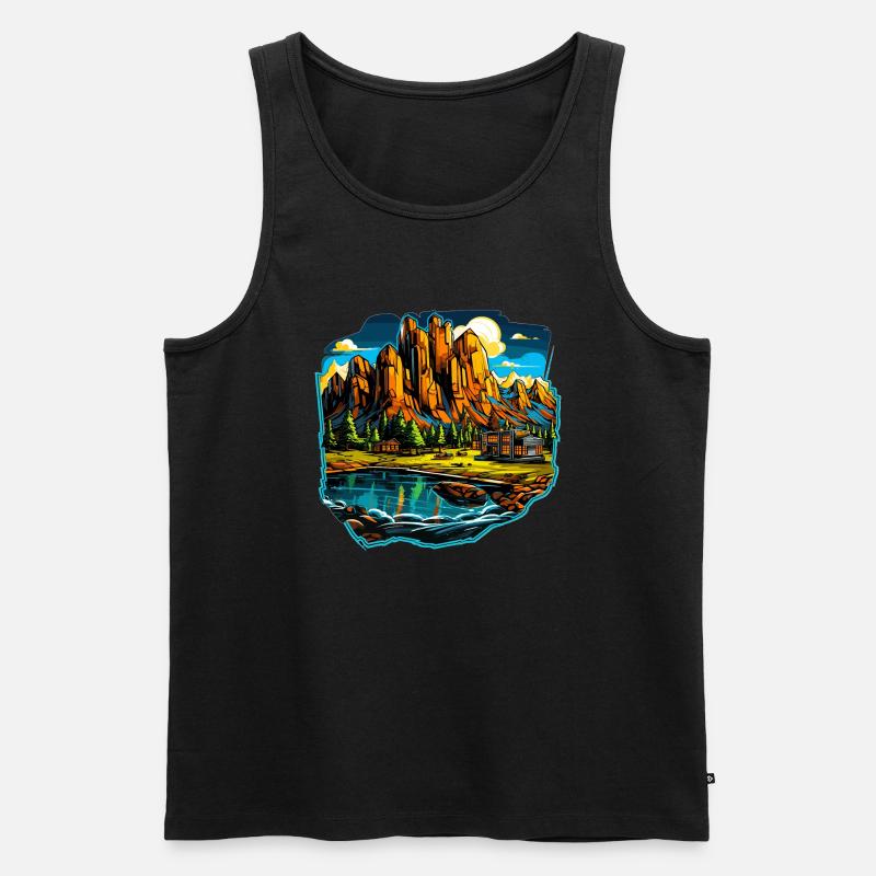 Landschaft - Illustration - Männer Premium Bio Tank Top - Schwarz