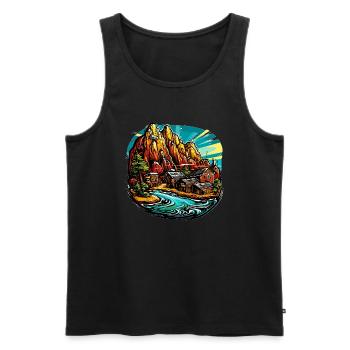 Paysage - Illustration - Débardeur bio Premium Homme - noir - Devant - Michal (187cm)