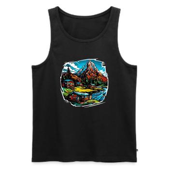 Paysage - Illustration - Débardeur bio Premium Homme - noir - Devant - Michal (187cm)