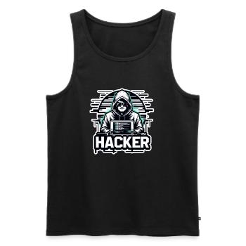 Hacker - Illustration - Men's Premium Organic Tank Top - black - Front - AI Model Male 178 light (178cm)