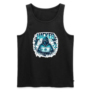 Hacker - Illustration - Men's Premium Organic Tank Top - black - Front - AI Model Male 178 light (178cm)
